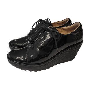 Fly London Yumi Patent Leather Lace Up Platform Wedges EU 40